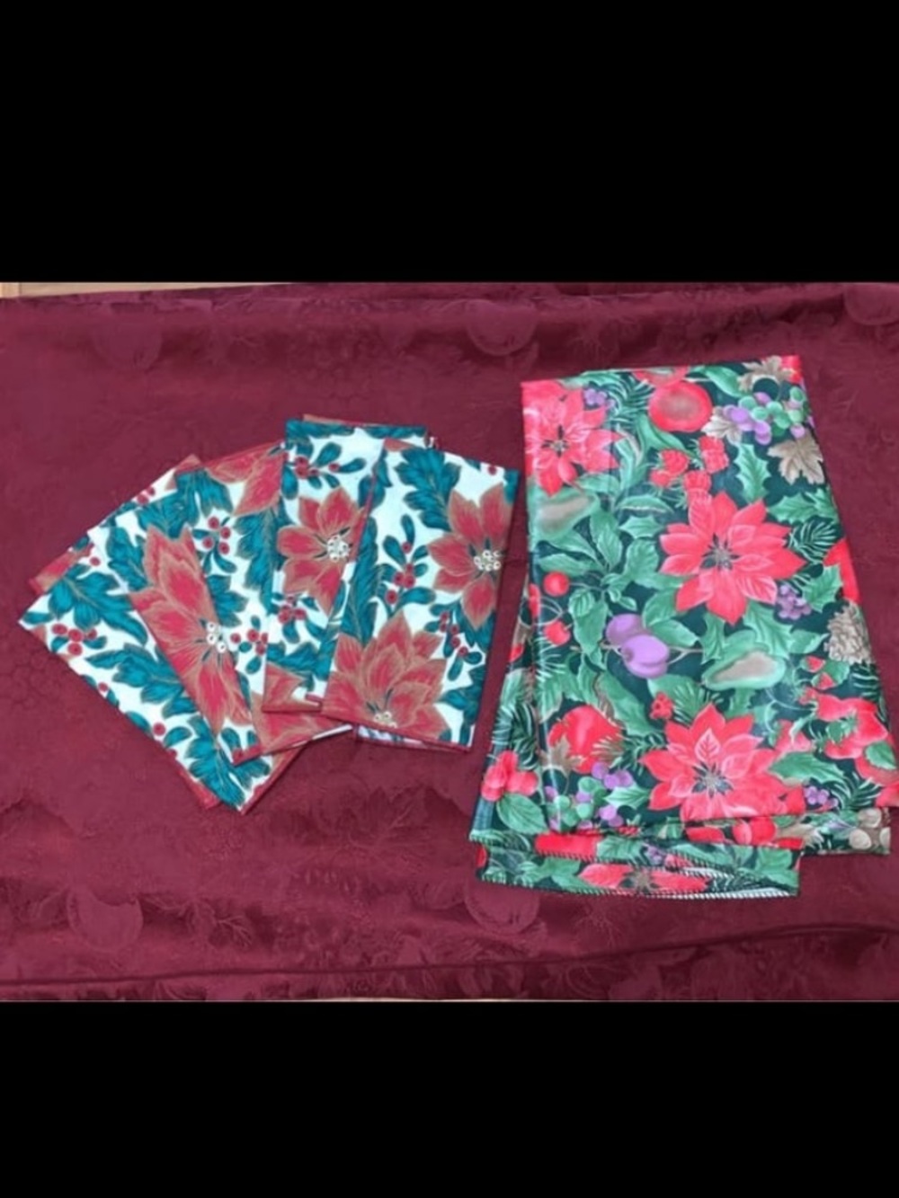 Christmas Holiday Bundle: Poinsettia Table Napkins Set and 2 table cloths